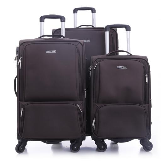 طقم حقائب سفر 3 حقائب مادة البوليستر بعجلات دوارة (20 ، 24 ، 28) بوصة لون القهوة PARA JOHN - Polyester Soft Trolley Luggage Set, Coffee - SW1hZ2U6NDM2NzI3