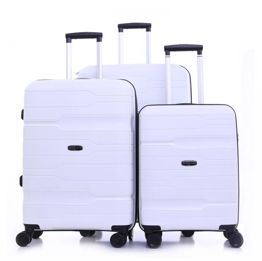 طقم حقائب سفر 3 حقائب مادة PP بعجلات دوارة (20 ، 24 ، 28) بوصة أبيض PARA JOHN - Novo 3 Pcs Trolley Luggage Set, White - SW1hZ2U6MzY1NTM5