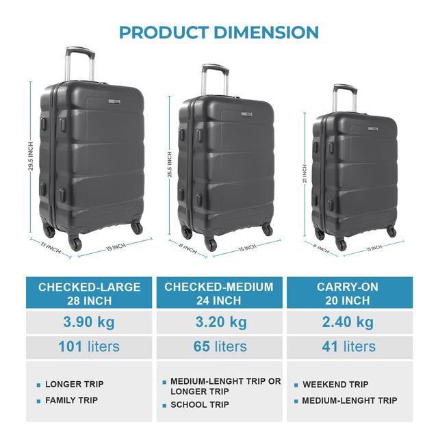 طقم حقائب سفر 3 حقائب مادة ABS بعجلات دوارة (20 ، 24 ، 28) بوصة رمادي غامق PARA JOHN - Sphinx 3 Pcs Trolley Luggage Set, Dark Grey - SW1hZ2U6MzY1MTAy