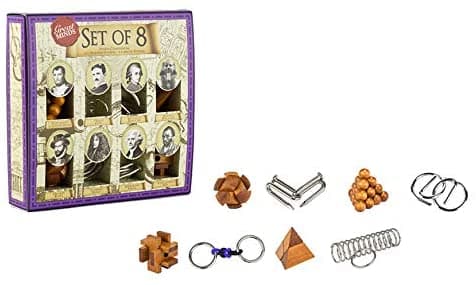 Professor Puzzle GREAT MINDS Set of 8 Puzzles - 3D Wooden & Metal Assembly Puzzles, Brain Trainer/Exercise Problem Solving for Kids, Adults, Family, Friends - Set of 8 Men