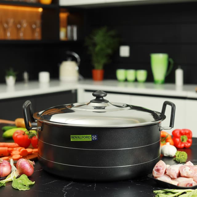 طنجرة ( قدر طبخ ) 36 سم  - اسود Royalford -  NS Biriyani Pot with SS Lid 1x6