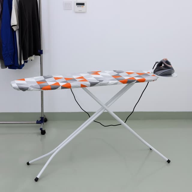 Royalford RF10090 120X38CM Angelo Ironing Board- Durable Heat Resistant Cotton Cover with 8mm Foam Pad for Large Size | Foldable Design | Non Slip Feet - 168528