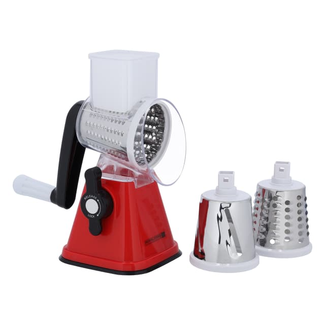 مبشرة يدوية 3 في 1 معدنية رويال فورد  Royalford Rotary Grater, Stainless Steel Blades, RF10312 - Vegetable Slicer with 3 Interchangeable Blades, Grater for Kitchen, Ideal for Cheese, Cucumber, Carrot, Nuts, Etc