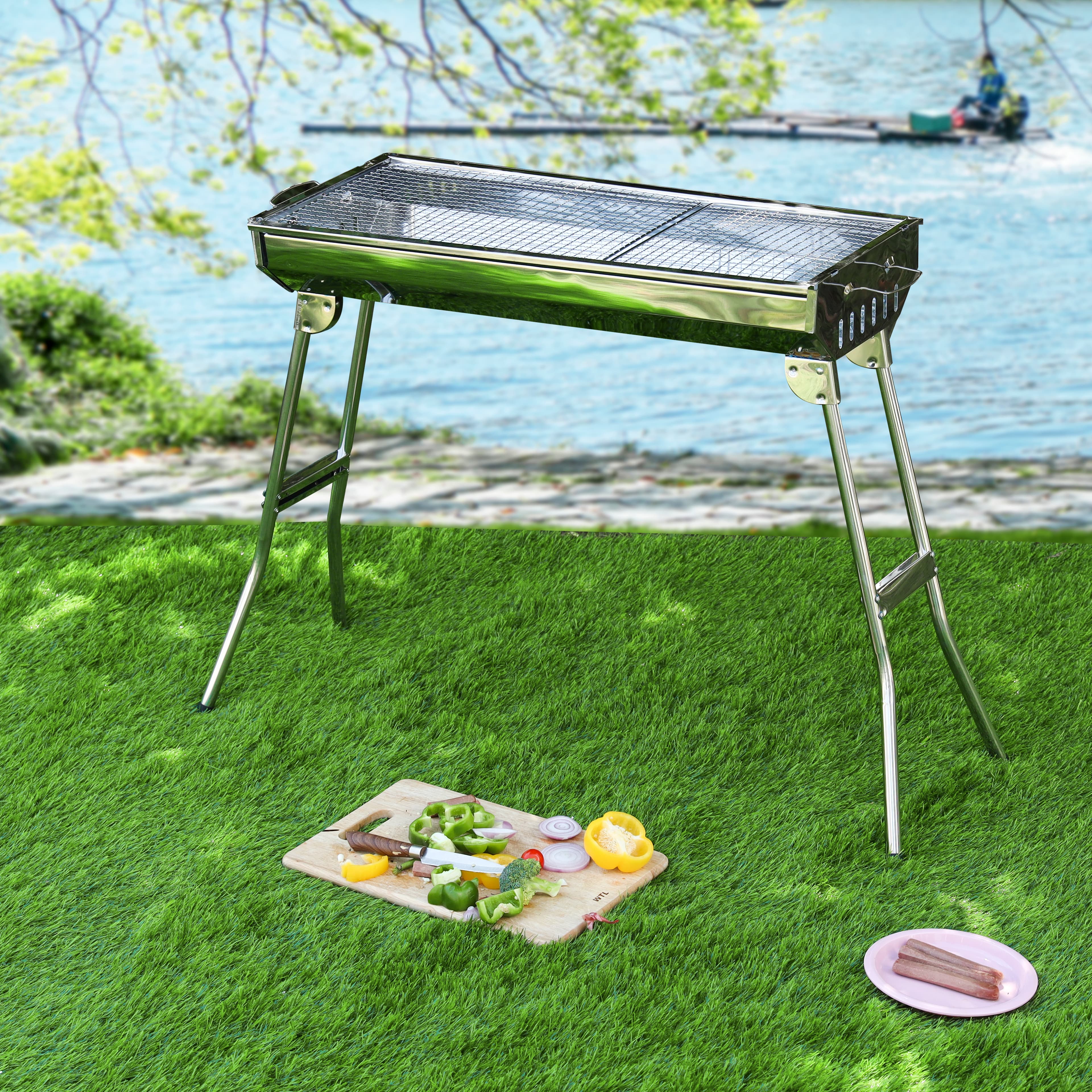 Royalford Barbecue Stand with Grill,Larger Grilling Area,RF10362 - Durable Stainless-Steel Construction,Foldable & Portable Design for Easy Transport & Storage,Used for Camping,Outdoor Pool Party Etc