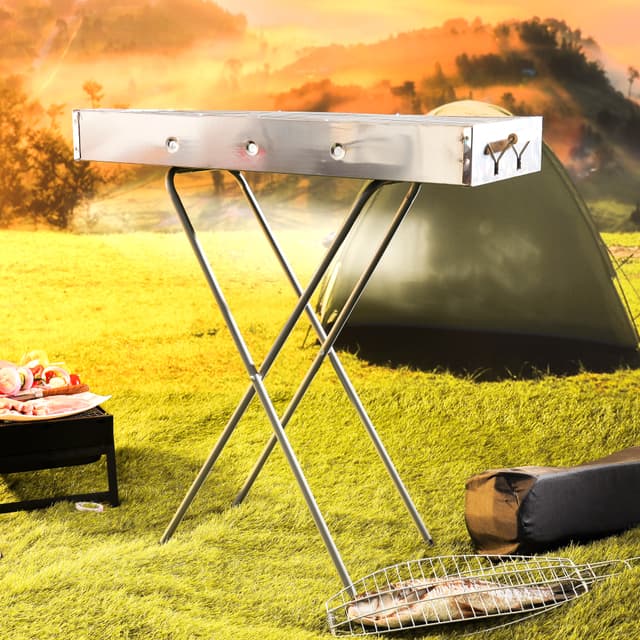 شواية ( شواية فحم ) قابلة للطي - فضي Royalford - Barbecue Stand with Grill, RF10366 - Durable Stainless Construction