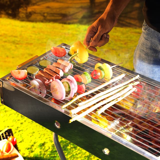 شواية ( شواية فحم ) قابلة للطي - فضي Royalford - Barbecue Stand with Grill, RF10366 - Durable Stainless Construction
