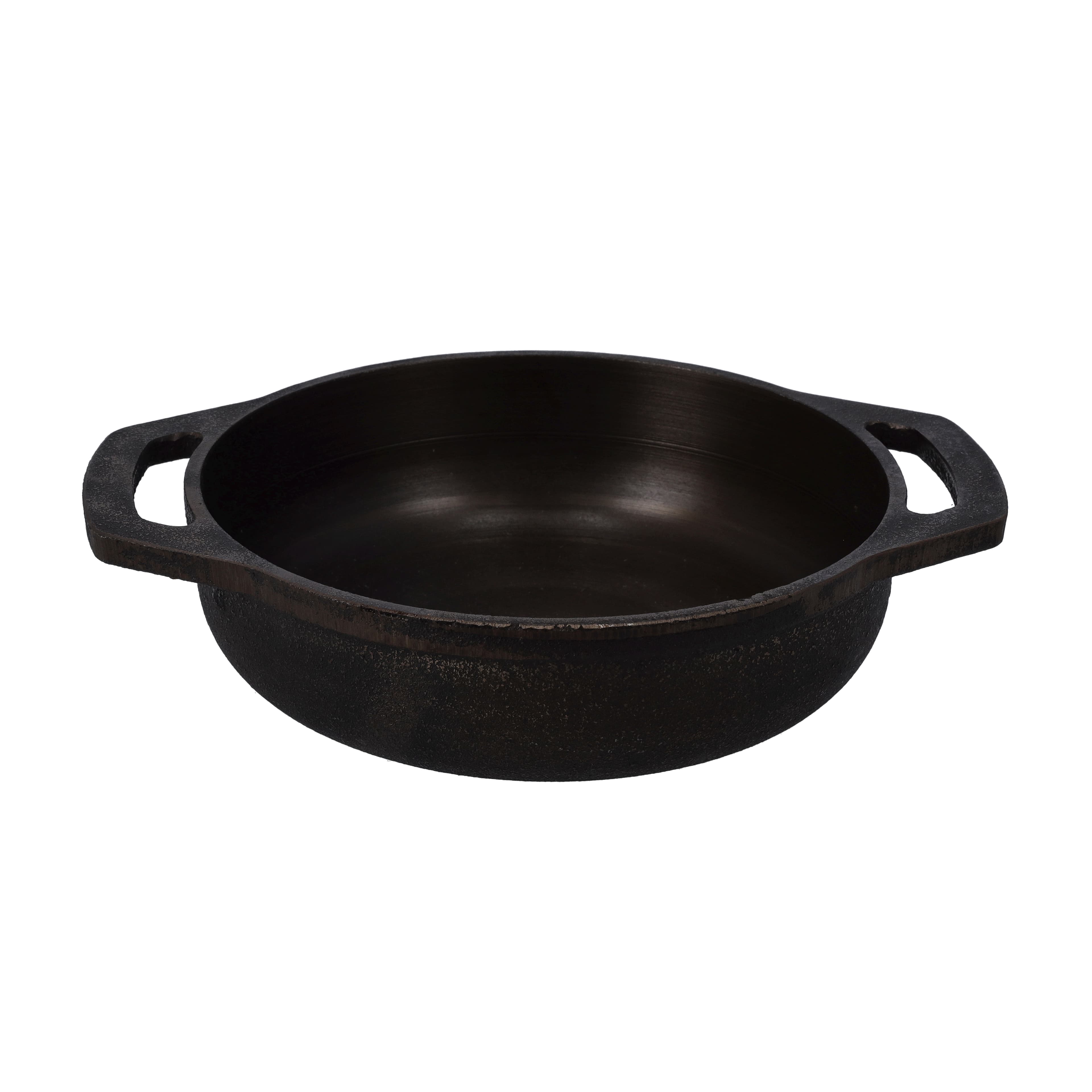 Royalford 11 Inch Cast Iron Flat Base Kadai, RF10401 | Heavy Duty Construction Cast Iron Grilling Wok | Flat & Shallow Wok for Sautees & Stir Frys with Wide Handles