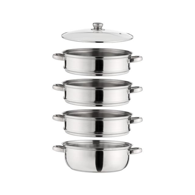 Royalford 4 Layer Stainless Steel Steamer Pot, RF10427 | Tempered Glass Lid | Strong, Comfortable Handles | Mirror-Finish Body | Support for Induction, Hot Plate, Halogen, Ceramic, Gas | Ideal for Tamale, Dumpling and Seafood - SW1hZ2U6NDI2ODMx