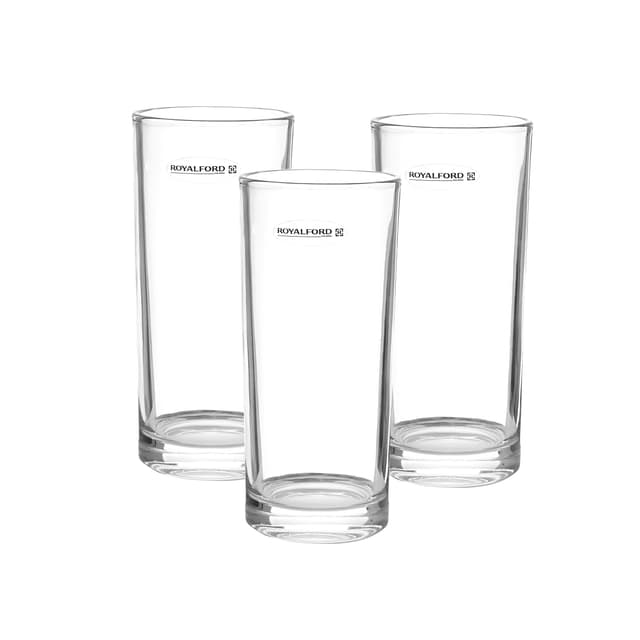 Royalford 11oz 3Pcs Glass - Water Cup Drinking Glass | Transparent Body | Ideal for Party Picnic BBQ Camping Garden | Perfect for Water Wine Whisky Drinking & More - 176277