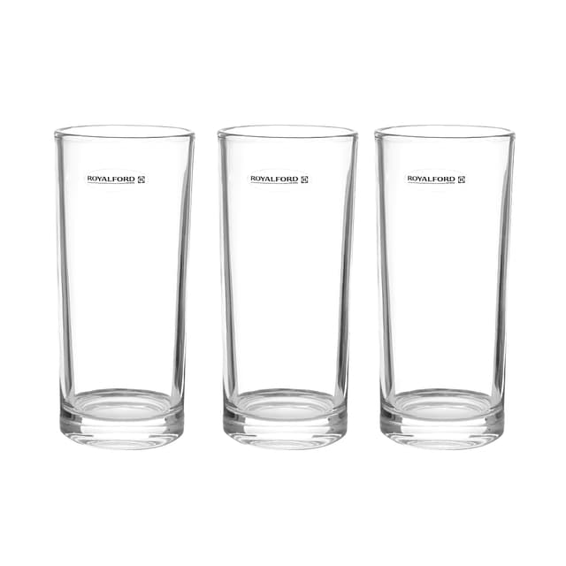 Royalford 11oz 3Pcs Glass - Water Cup Drinking Glass | Transparent Body | Ideal for Party Picnic BBQ Camping Garden | Perfect for Water Wine Whisky Drinking & More - 289055