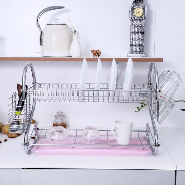 سلة تجفيف صحون ( 2 رف ) - فضي Royalford -  Metal Dish Rack with Cutlery Holder