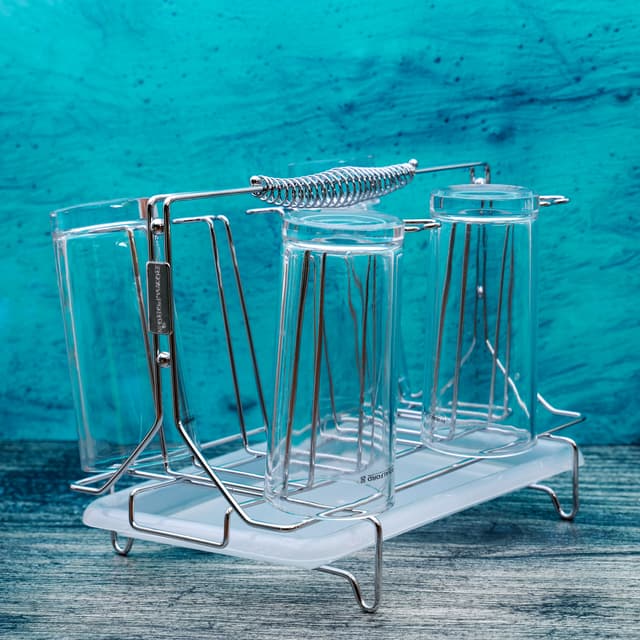 Royalford Stainless Steel 8 Glass Stand Holder With Drainer - Glass ...