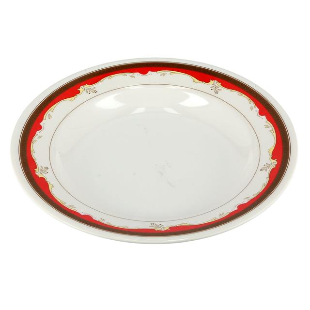 Royalford 10inch Melamine Ware Soup Plate, RF2431-SP10 | Elegant Design | Dishwasher & Microwave Safe | Shallow Plate for Soup, Desserts, Ice Cream & More (White & Red) - SW1hZ2U6Mzk3MDI4