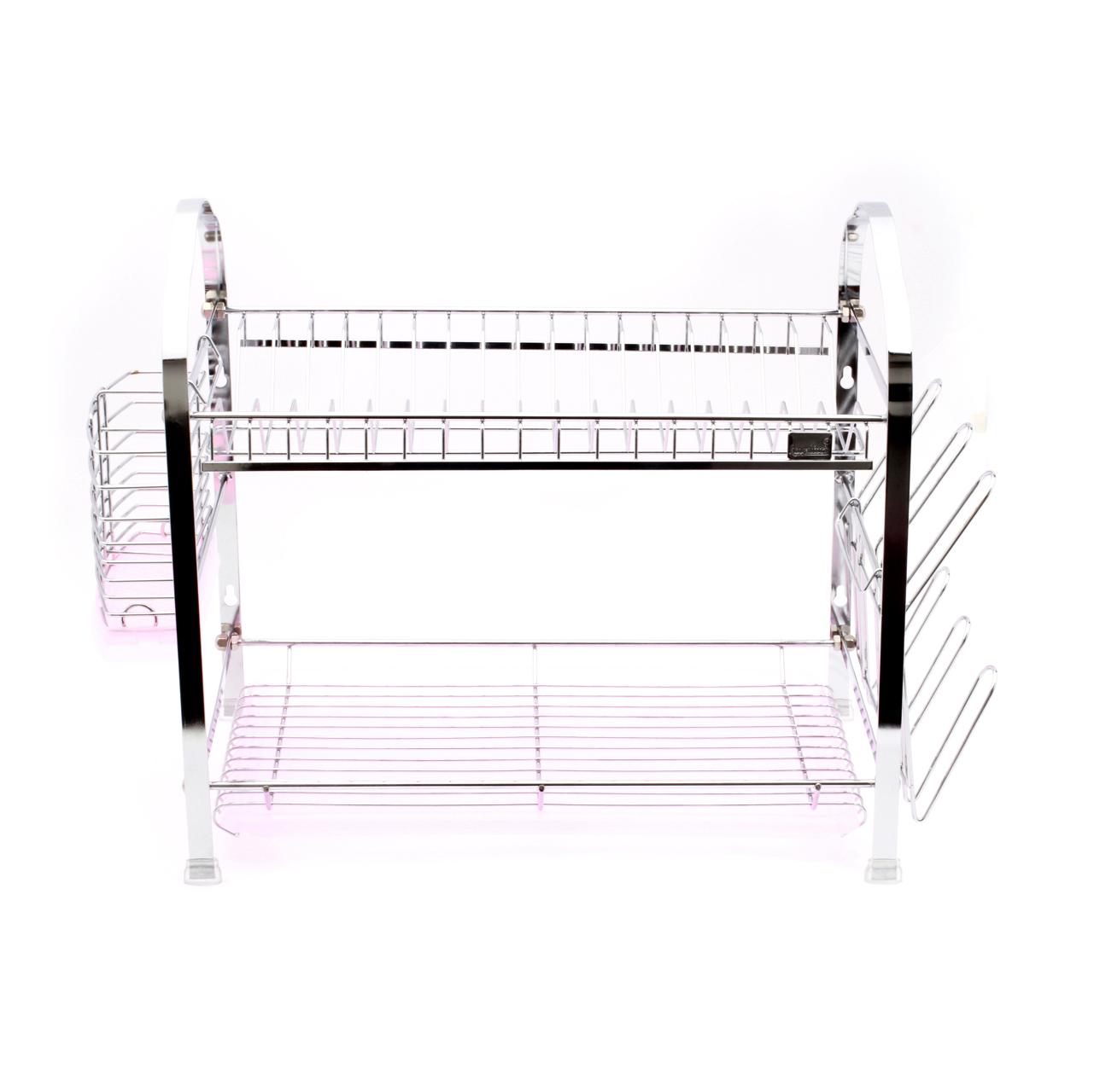 Royalford RF2563 Kitchen 2 -Tier Stainless Steel Dish Drainer Rack - Wall Hanging Drying Rack, Draining Board with Removable Tray &  Organization Shelf - Utensil Holder  - Compact, & Easy to Assemble