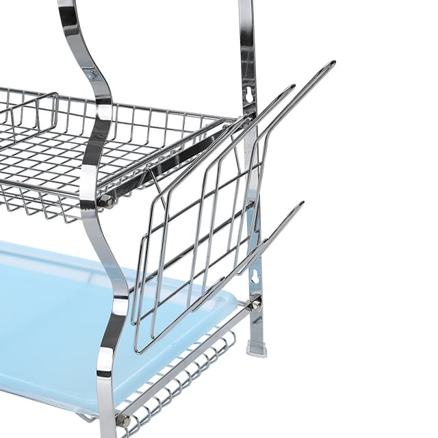 سلة مواعين ثلاث طبقات لون ازرق من رويال فورد Royalford RF2569 3 Layer Wall Hanging Dish Rack with Drainer Tray Multi Purpose Detachable Draining Board with Drip Tray