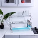 سلة مواعين ثلاث طبقات لون ازرق من رويال فورد Royalford RF2569 3 Layer Wall Hanging Dish Rack with Drainer Tray Multi Purpose Detachable Draining Board with Drip Tray