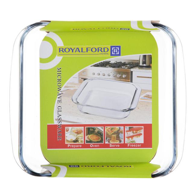 Royalford 1.5L Glass Baking Tray - Square Roasting & Baking Tray - Oven Safe Glass Roaster Pan