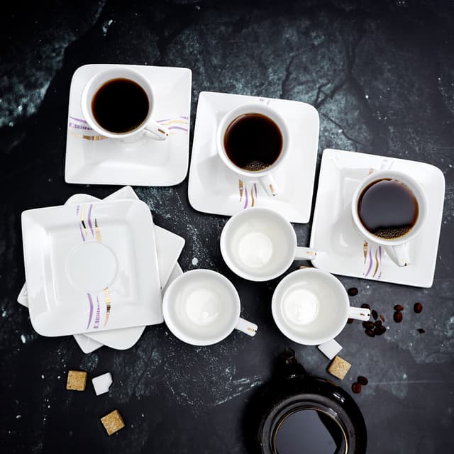 طقم فناجين القهوة بأطباق مربعة 12 قطعة من رويال فورد Royalford Bone China Square Cup & Saucer Set