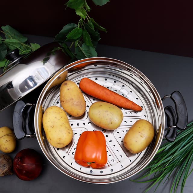 Royalford 9L 2 Layer Stainless Steel Steamer - Steamer Pot, Heat Resistant With Durable & Comfortable