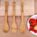 Royalford 3 Pcs Bamboo Kitchen Tools Set - Wooden Solid Turner,Spatula,& Slotted Spatula Kitchen - 177163