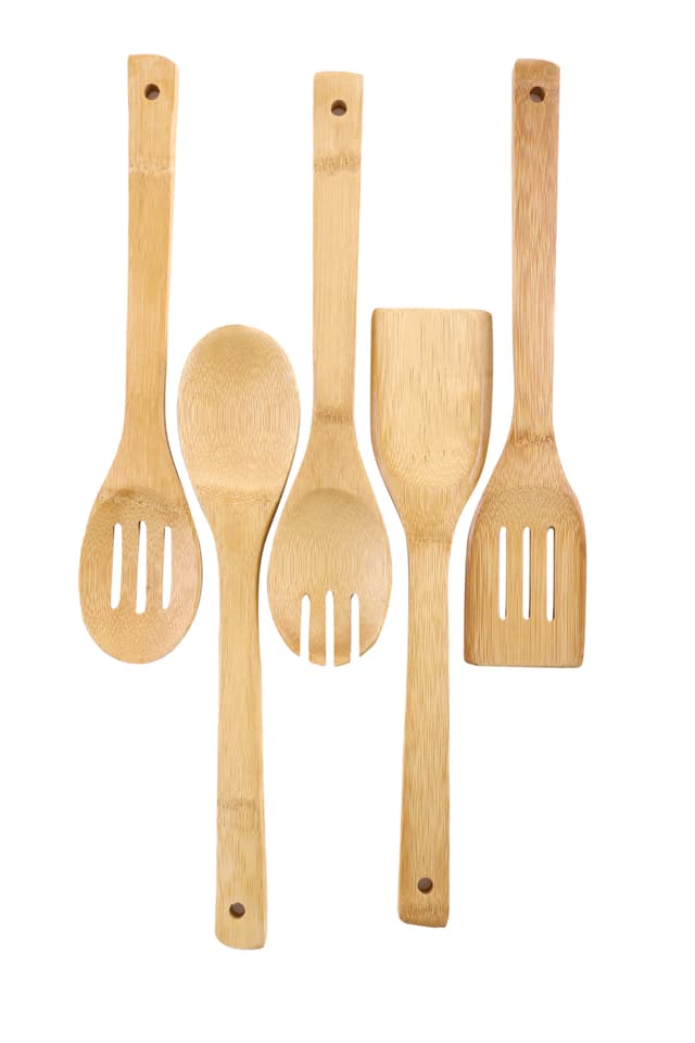 Royalford 5 Pcs Bamboo Kitchen Tools Set - Wooden Solid Turner,Spatula,Slotted Spoon & Turner - 177156