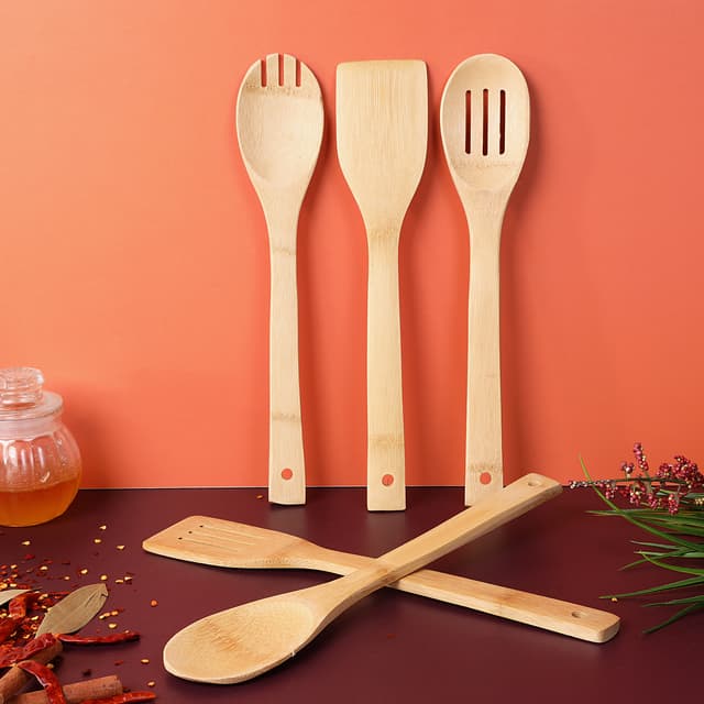 طقم أدوات مطبخ خشبي - 5 قطع  5 Pcs Bamboo Kitchen Tools Set - Royalford