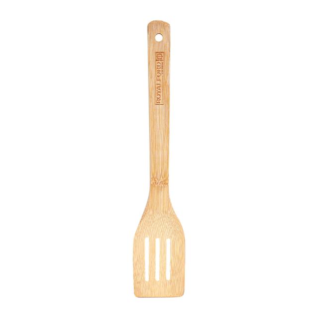 Royalford Bamboo Slotted Turner - Heat Resistant Soft Grip Slotted Turner, Bamboo, Cooking - SW1hZ2U6MzczMDY0