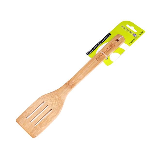 Royalford Bamboo Slotted Turner - Heat Resistant Soft Grip Slotted Turner, Bamboo, Cooking - SW1hZ2U6MzczMDcw