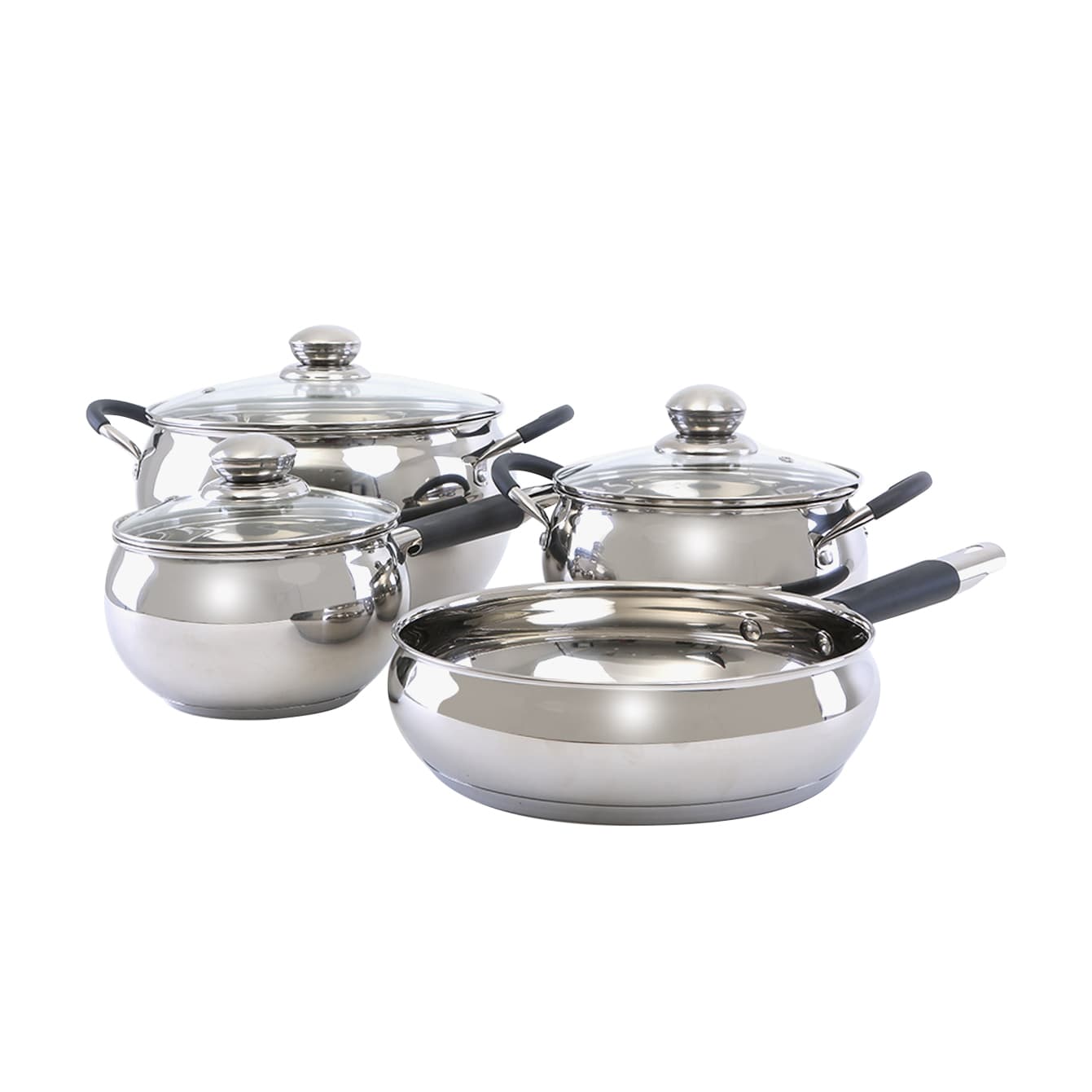 Royalford Stainless Steel Induction Safe 7Pcs - 2 Casserole, Saucepan Pots With Lids, And Frypan