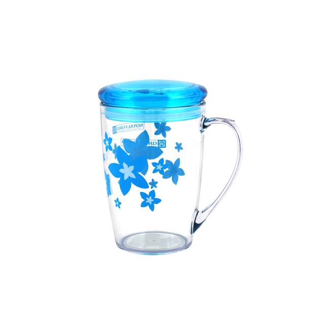 Royalford 350Ml Acrylic Cup With Lid - Large Coffee Mug, Floral Design, Durable, Safe & Lightweight - SW1hZ2U6Mzg3MTYz