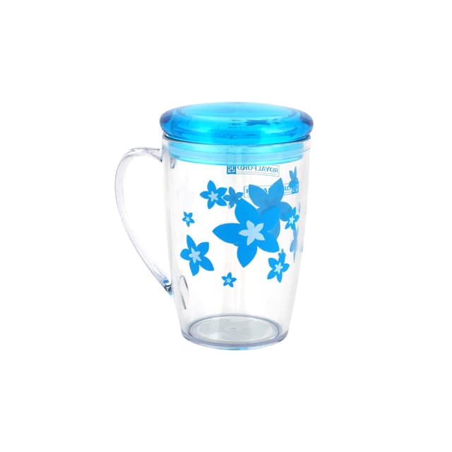 Royalford 350Ml Acrylic Cup With Lid - Large Coffee Mug, Floral Design, Durable, Safe & Lightweight