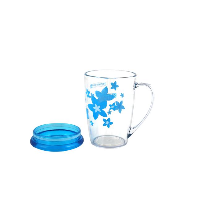 Royalford 350Ml Acrylic Cup With Lid - Large Coffee Mug, Floral Design, Durable, Safe & Lightweight - SW1hZ2U6Mzg3MTgx