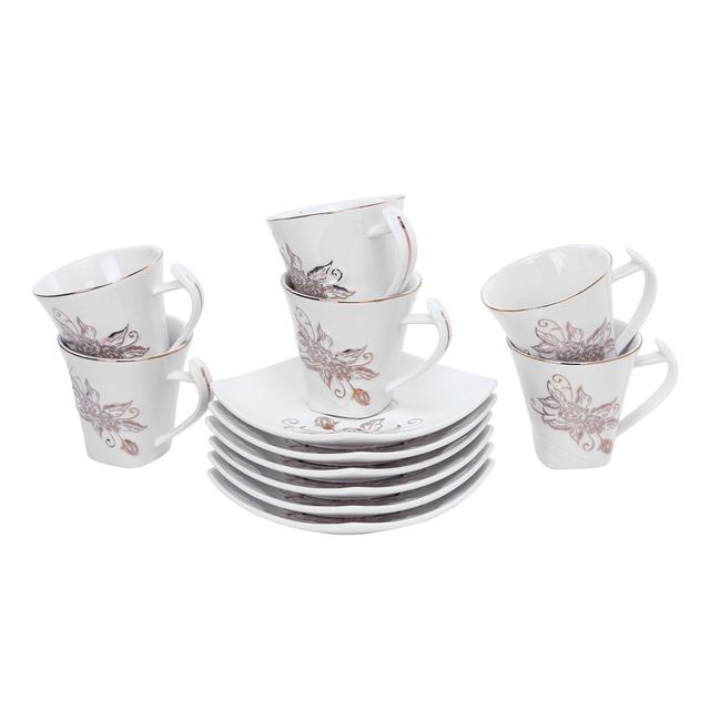 Royalford New Bone China Square Cup & Saucer Set, 12 Pcs - SW1hZ2U6NDIzMDM3