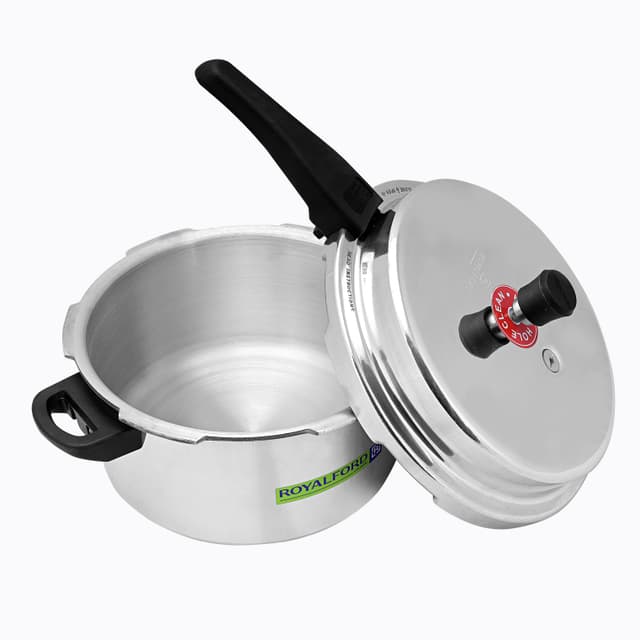 Royalford 10L Aluminium Induction Base Pressure Cooker - Lightweight & Durable Cooker With Lid, Cool - 167865