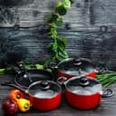 طقم الاواني غير اللاصق 8 قطع باللون الاحمر من رويال فورد oyalford RF6082 8 Pcs Aluminum Non-Stick Cookware Set