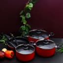 طقم الاواني غير اللاصق 8 قطع باللون الاحمر من رويال فورد oyalford RF6082 8 Pcs Aluminum Non-Stick Cookware Set