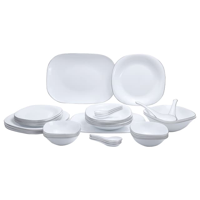 طقم السفرة من الأوبال الأبيض رويال فورد Royalford Opal Ware Soft Square Dinner Set36 Pcs