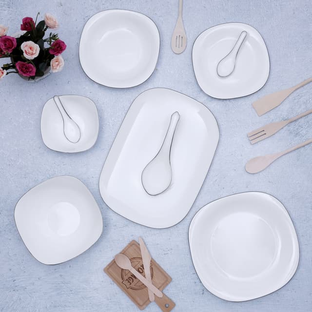 طقم السفرة من الأوبال الأبيض رويال فورد Royalford Opal Ware Soft Square Dinner Set36 Pcs