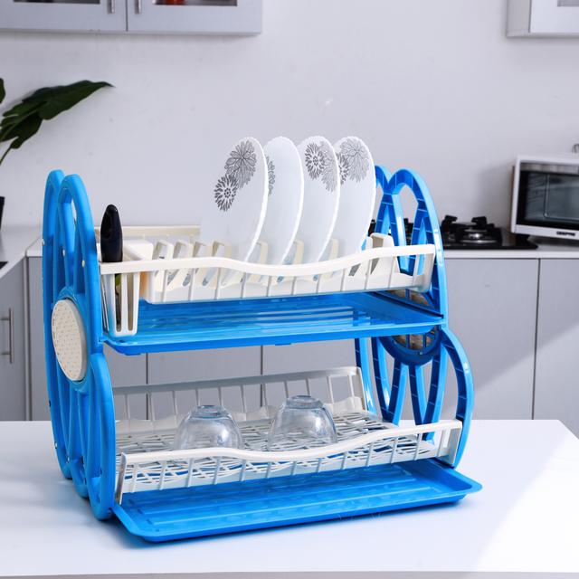 Royalford 2 Tiered Kitchen Dish Drainer Drying Rack - Multi-Purpose Draining Board With Drip Tray - SW1hZ2U6Mzk0NTk3