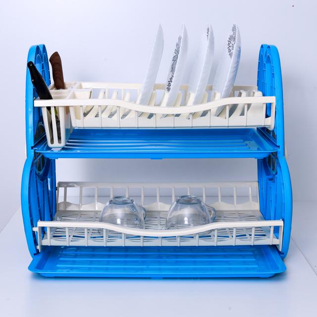 Royalford 2 Tiered Kitchen Dish Drainer Drying Rack - Multi-Purpose Draining Board With Drip Tray - SW1hZ2U6Mzk0NTk5