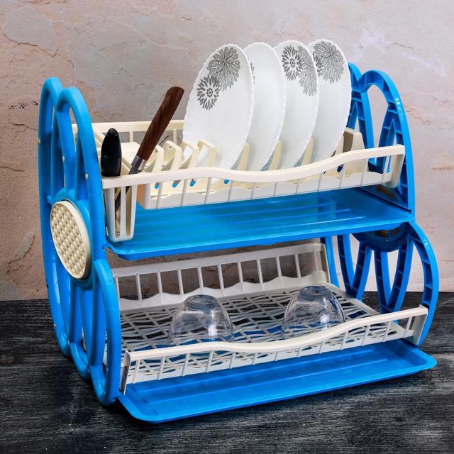 Royalford 2 Tiered Kitchen Dish Drainer Drying Rack - Multi-Purpose Draining Board With Drip Tray - SW1hZ2U6Mzk0NjAz