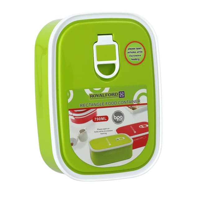 حافظة طعام مع غطاء و قفل 790مل أخضر Royalford - 790Ml Rect Food Container/Green 1X24