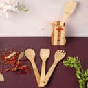 Royalford 5 Pcs Carbonized Bamboo Kitchen Tools - Turner, Spaghetti, Slotted Turner & Spoon Kitchen - 171251