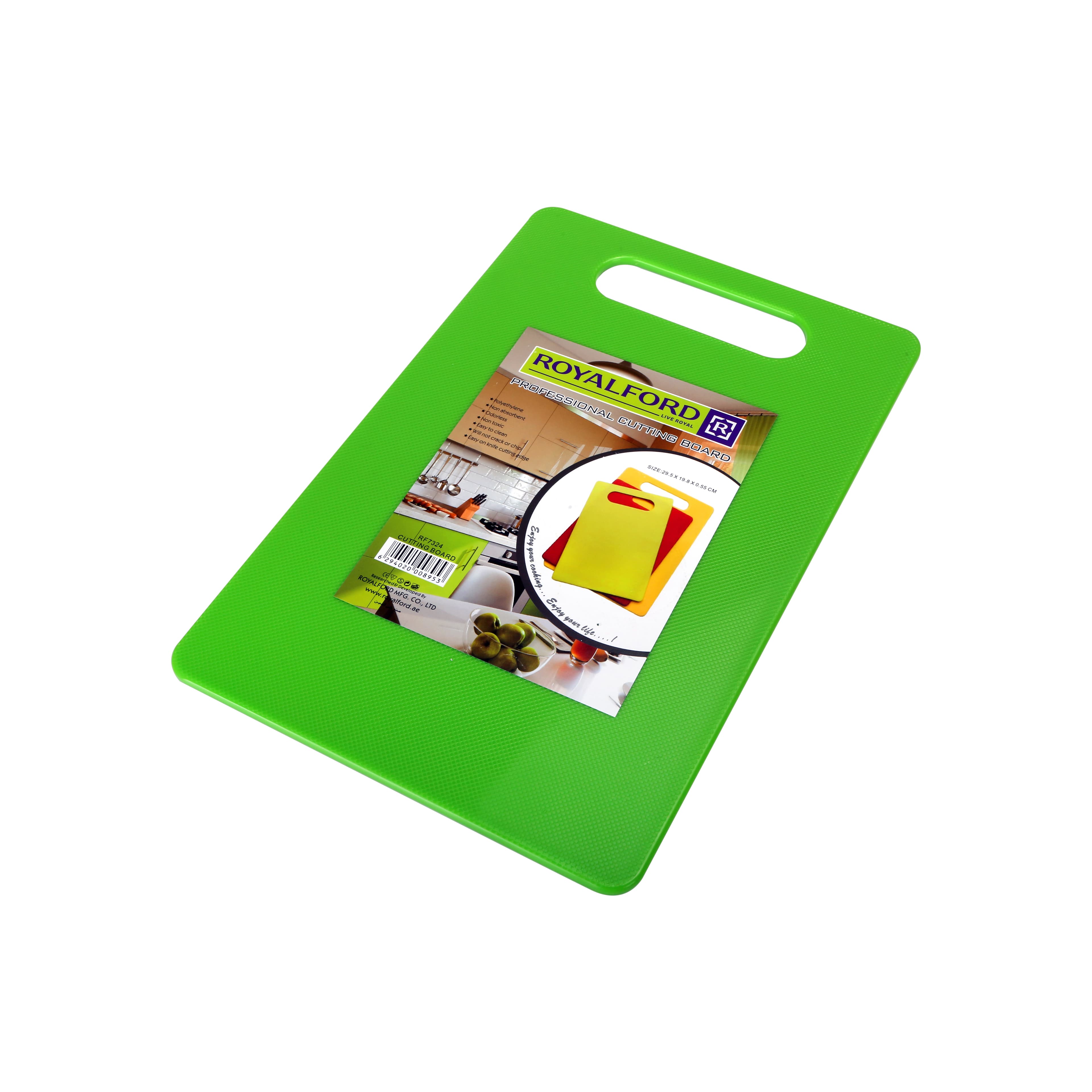 لوح تقطيع بقاعدة مانعة للانزلاق أخضر Royalford - Cutting Board with Non-Slip Base