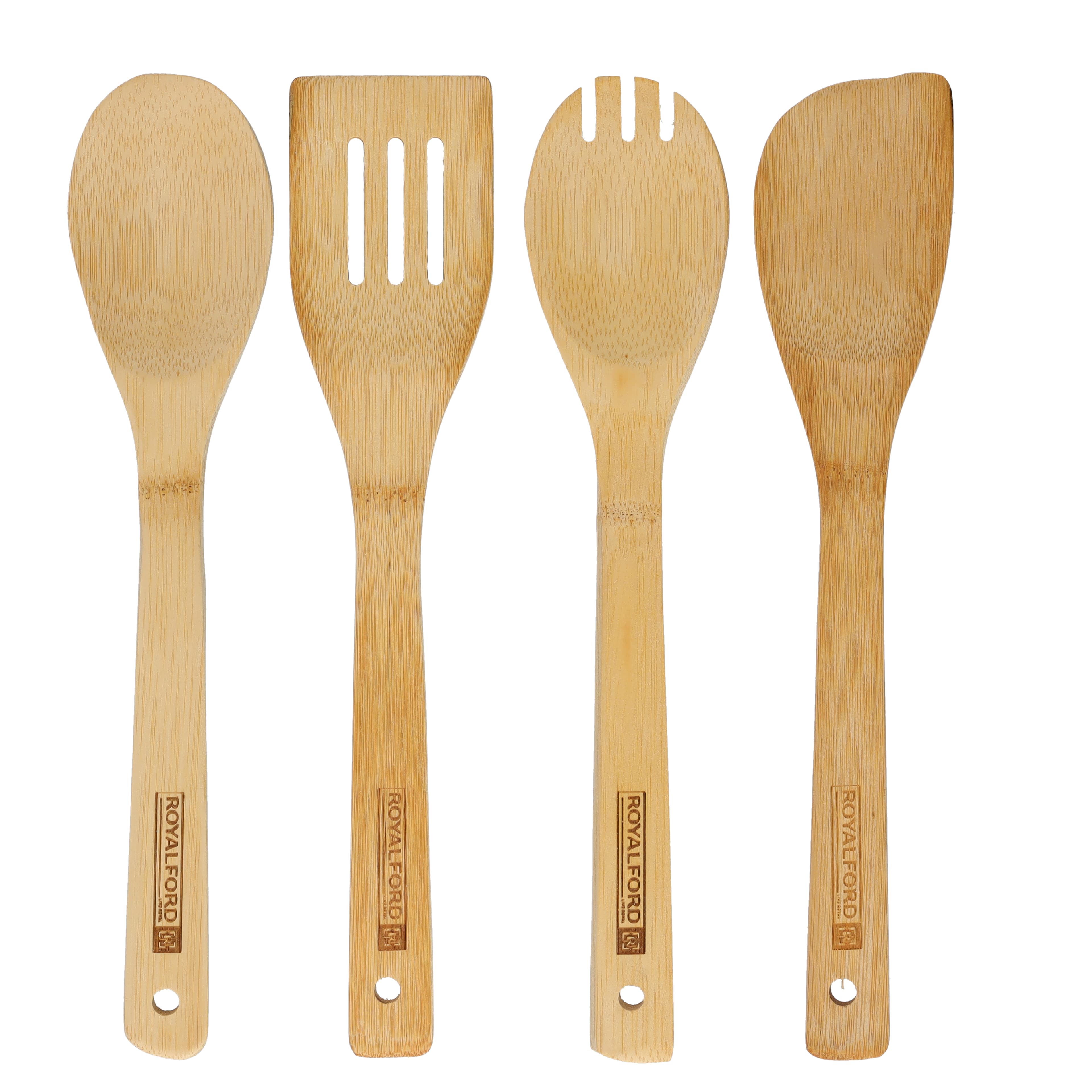 Royalford 4 Pieces Carbonized Bamboo Kitchen Tools - Turner,Spaghetti,Slotted Turner & Spoon