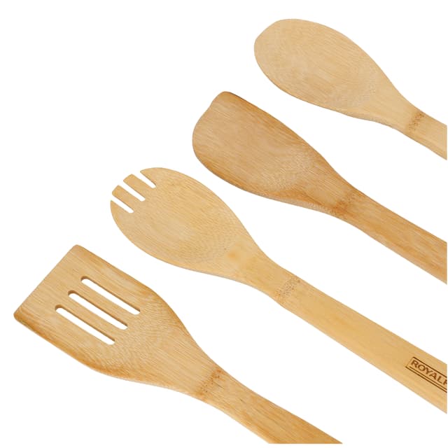 Royalford 4 Pieces Carbonized Bamboo Kitchen Tools - Turner,Spaghetti,Slotted Turner & Spoon - 177150