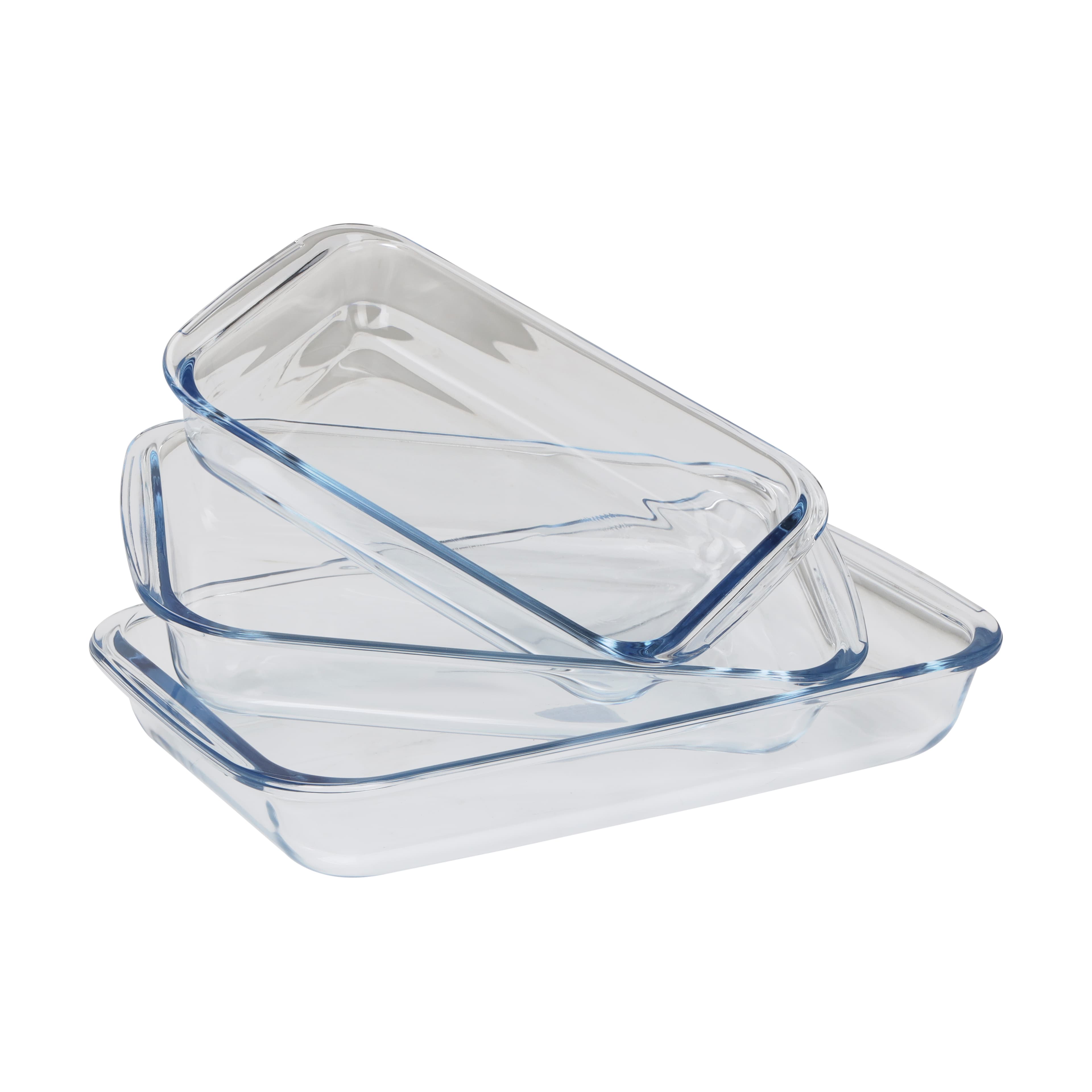 Royalford 3Pcs Rectangle Borosilicate Glass Baking Tray Set 1L, 1.6L & 2.2L - Roasting & Baking Tray