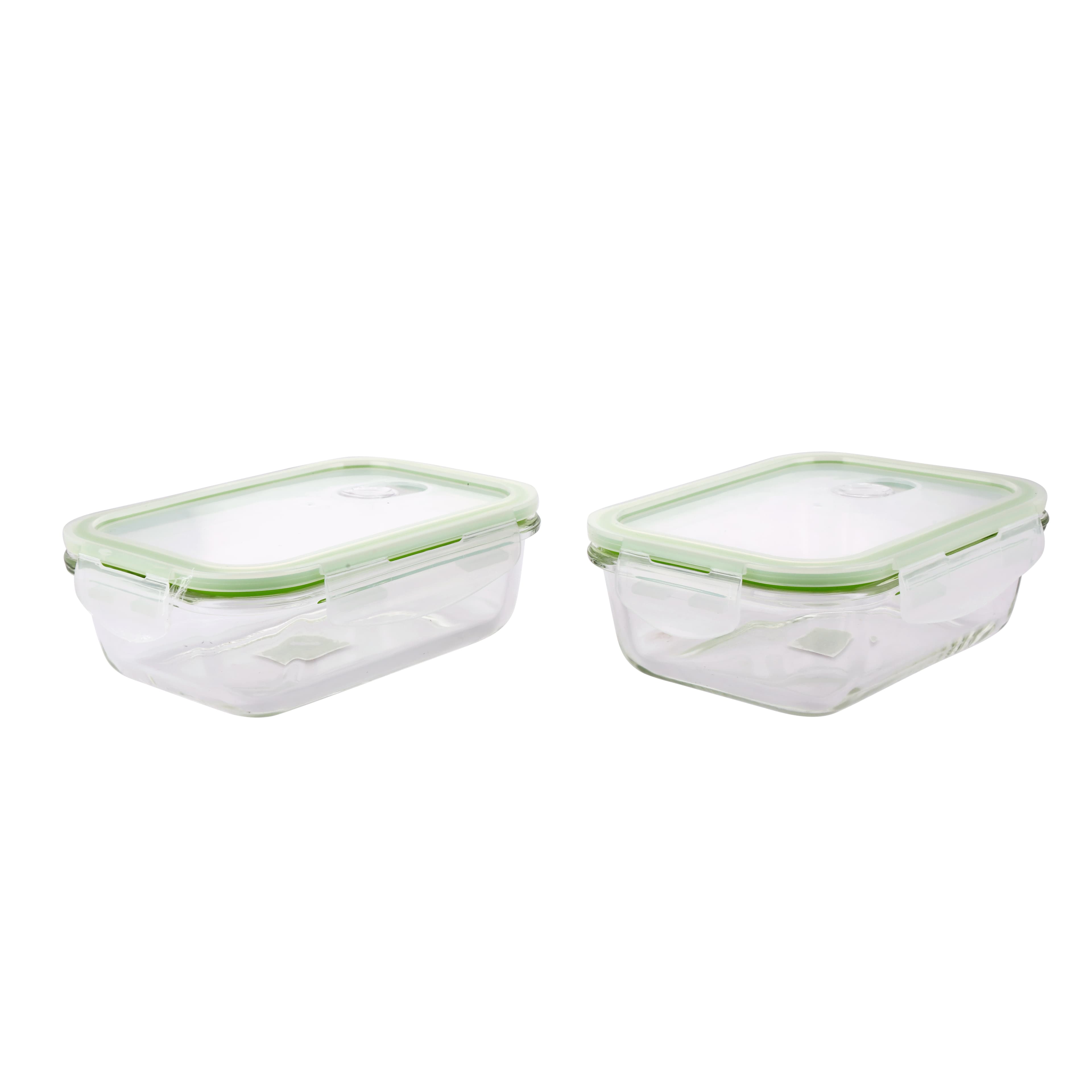 Royalford 600Ml 2Pcs Glass Meal Prep Container - Reusable, Airtight Food Storage Tray With Snap Lock