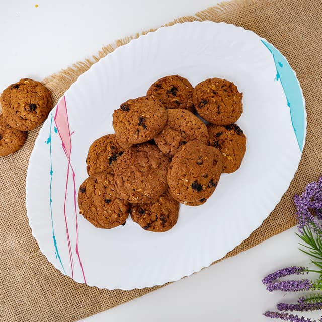 Royalford 14" Opal Oval Plate With Art Flower Design - Pasta Plates
