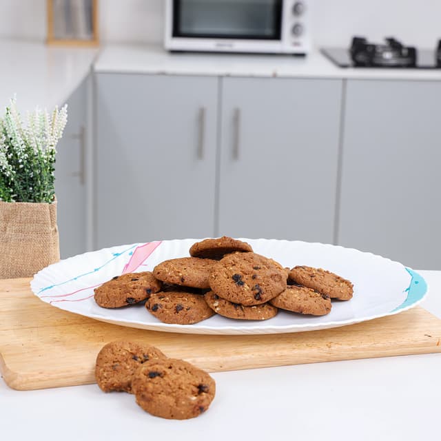 Royalford 14" Opal Oval Plate With Art Flower Design - Pasta Plates